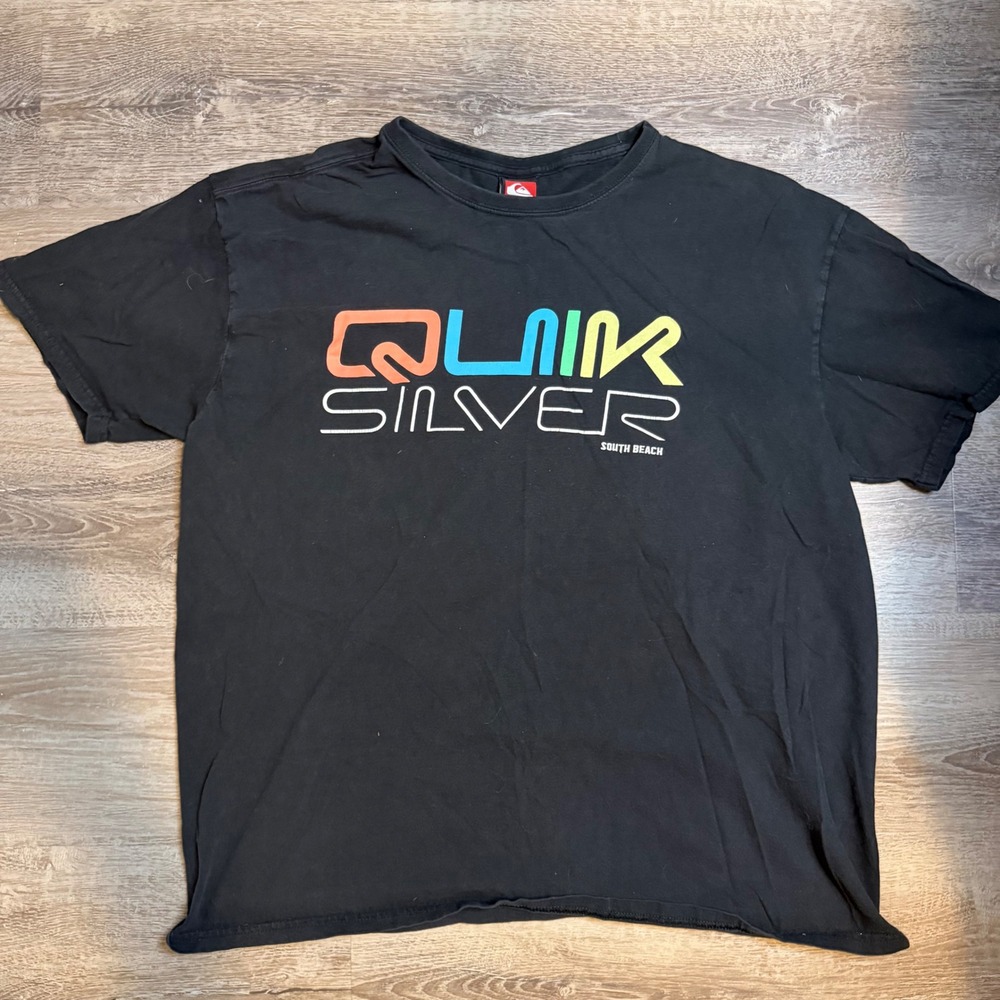 Y2K Quiksilver‎ South Beach T Shirt Black Front/Back Graphic Tee Mens XL